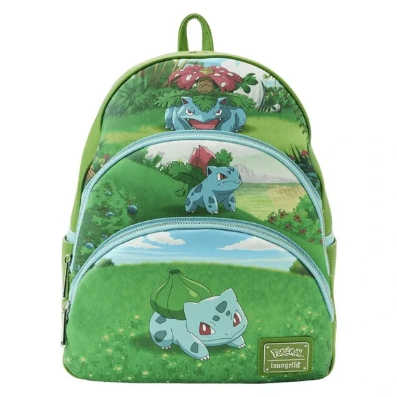 NWT Loungefly Pokémon Bulbasaur Triple Pocket Green Backpack - Picture 1 of 6